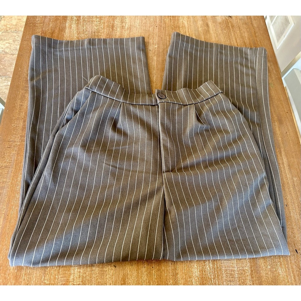 Charlotte Russe Womens Pants Trousers Wide Leg Gray Pinstripes Sz Medium Y2K